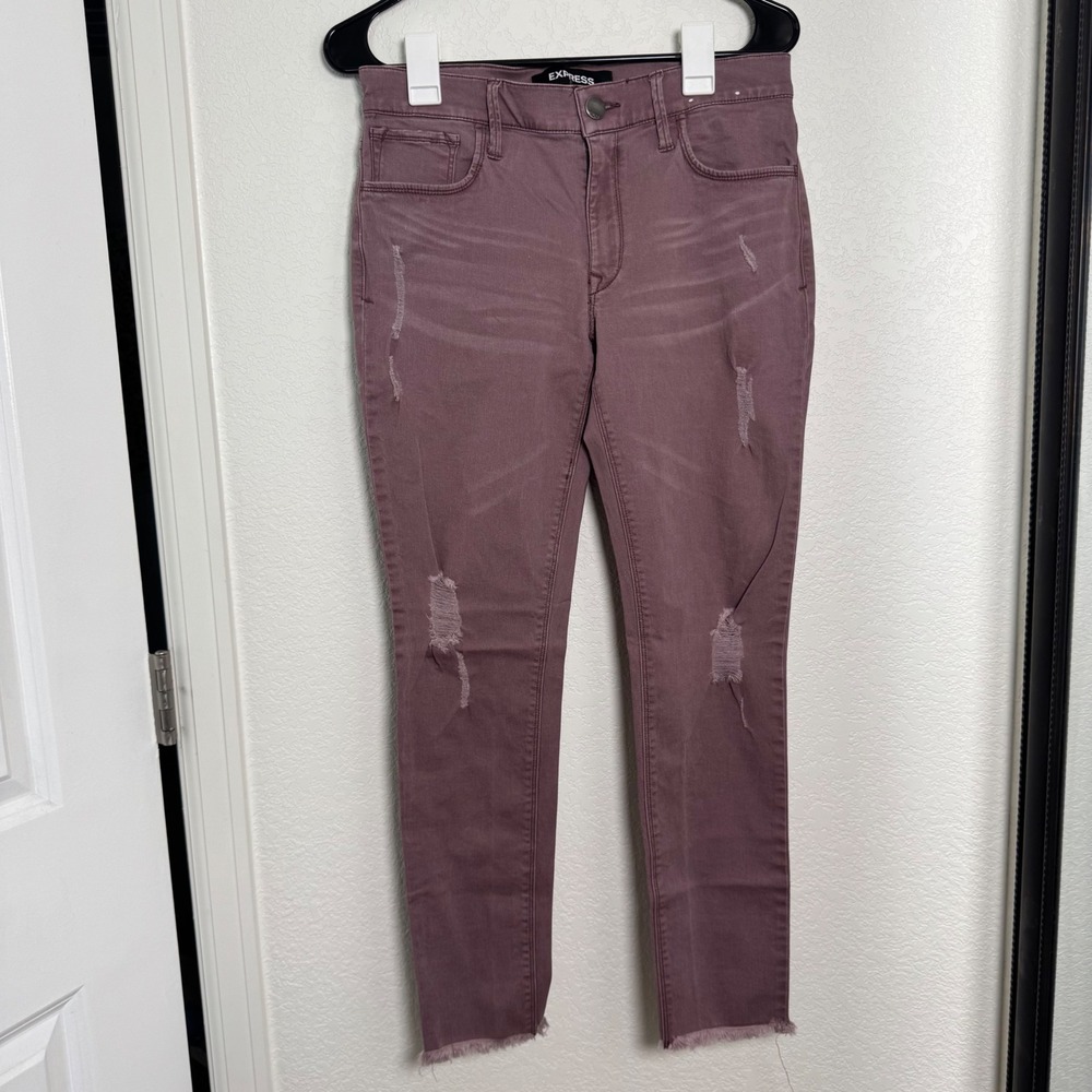 Express Ankle Legging Jeans Womens 6R Mauve Purple Distressed‎ Raw Hem Mid Rise